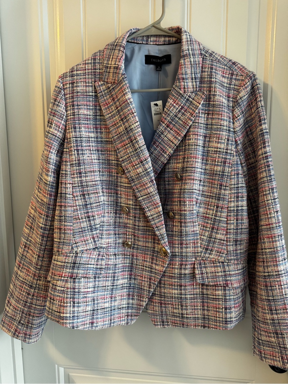 NWT Talbots Tweed Plaid Double Breasted Blazer Jacket Size 14